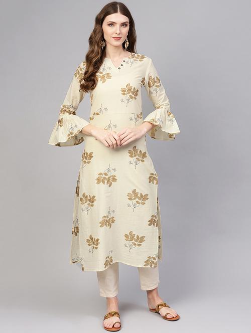 bell sleeves straight kurta - 16723252 - Standard Image - 1