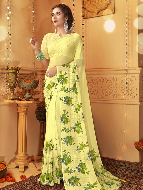 floral printed saree with blouse - 16741208 - Very Small Image - 1