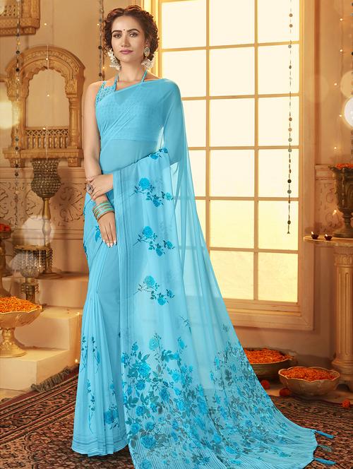 floral printed saree with blouse - 16741211 - Standard Image - 1