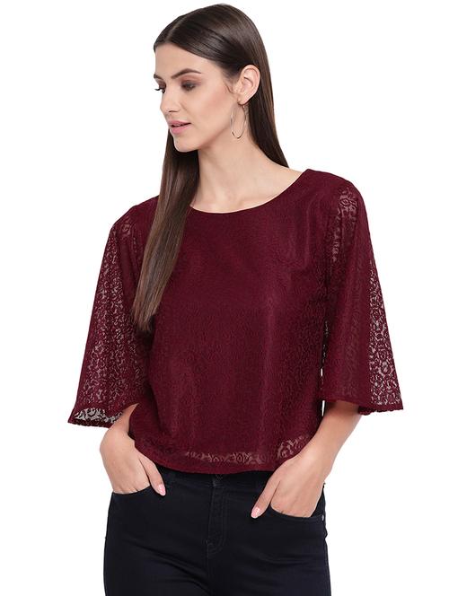 round neck laced top - 16741942 - Standard Image - 1