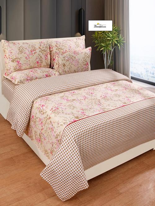 cotton double bedsheet with two stitched pillow covers - 16773920 - Standard Image - 1