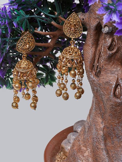 gold brass jhumka earring - 16780272 - Standard Image - 1