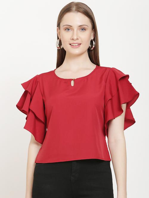 keyhole neck bell sleeves top - 16808105 - Standard Image - 1