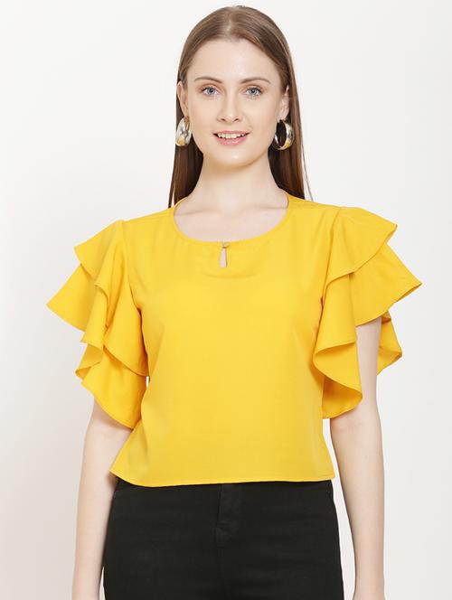 keyhole neck bell sleeves top - 16808106 - Standard Image - 1