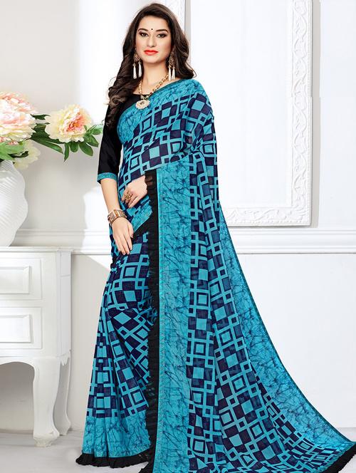 lace detailed printed saree with blouse - 16847836 - Standard Image - 1