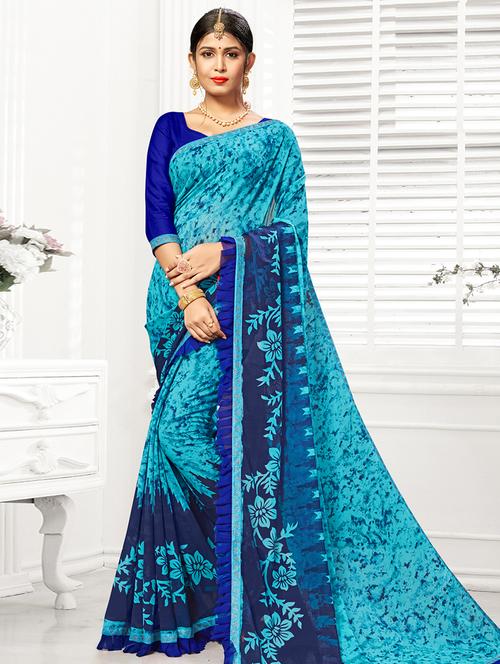 floral printed saree with blouse - 16847839 - Standard Image - 1