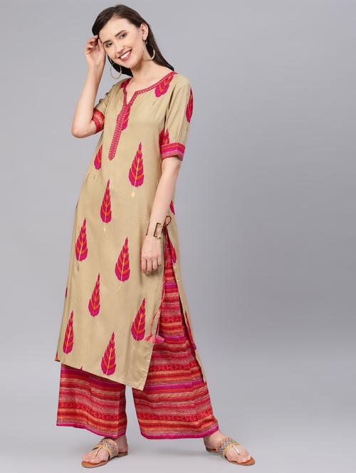 printed kurta palazzo set - 16856259 - Standard Image - 1