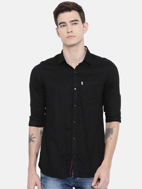 black solid casual shirt - 16868795 - Standard Image - 1