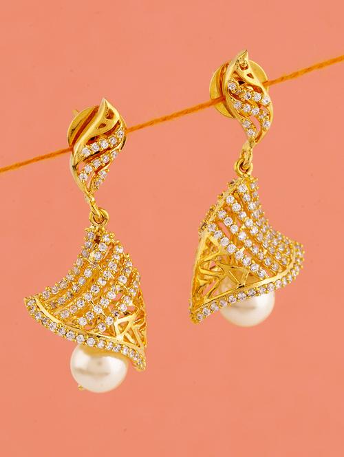 gold brass jhumka earring - 16873906 - Very Small Image - 1