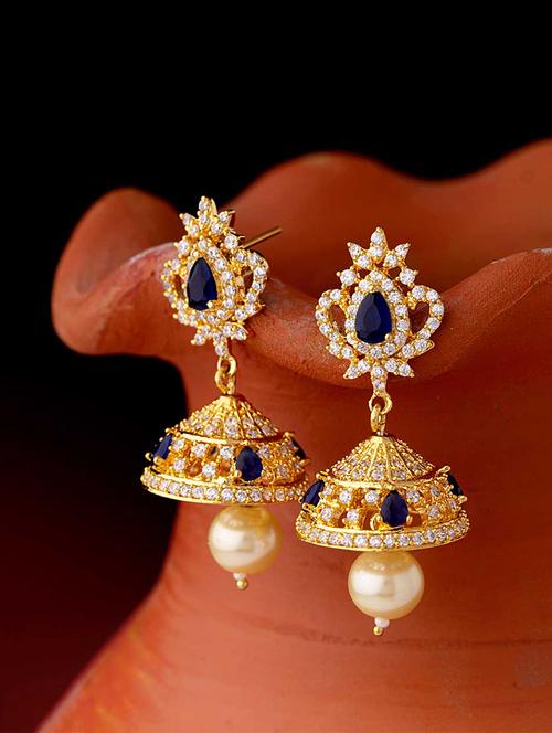 blue brass jhumka earring - 16873980 - Very Small Image - 1
