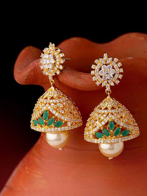 green brass jhumka earring - 16873984 - Very Small Image - 1