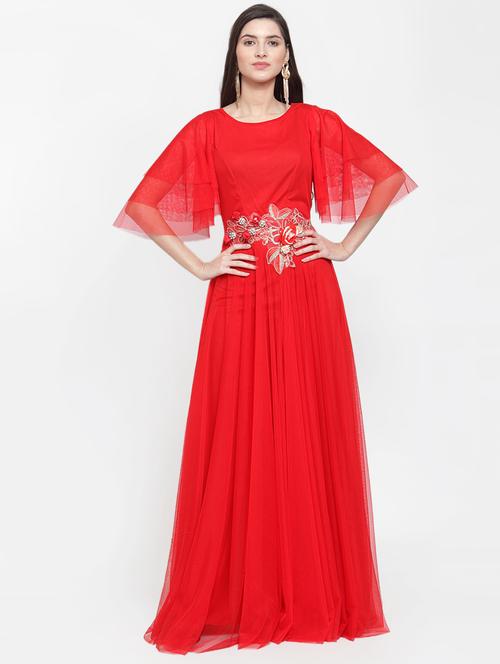 applique enhanced cape sleeves maxi dress - 16882493 - Standard Image - 1