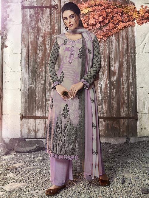 printed palazzo unstitched suit - 16886465 - Standard Image - 1