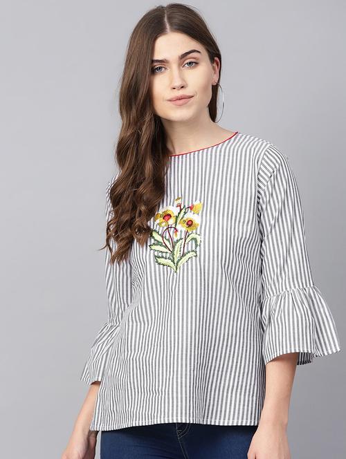 embroidered detail striped top - 16909839 - Standard Image - 1