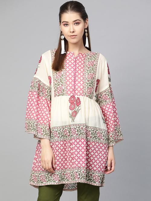 white cotton blend aline kurti - 16909849 - Standard Image - 1