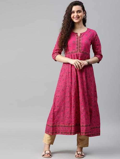 gold print anarkali kurta - 16931126 - Very Small Image - 1