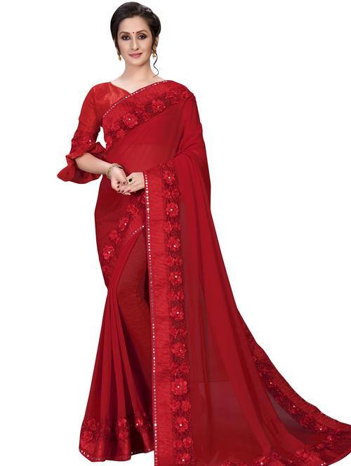 solid bordered saree with blouse - 16936047 - Standard Image - 1