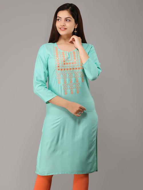 yoke embroidered straight kurta - 16943677 - Standard Image - 1