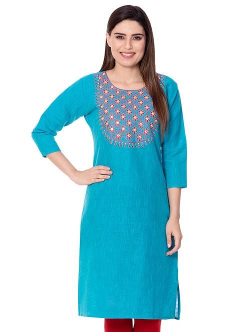 yoke embroidered straight kurta - 16943683 - Standard Image - 1