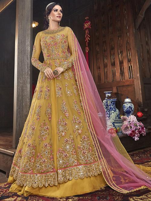embroidered anarkali semi-stitched suit - 16950759 - Standard Image - 1