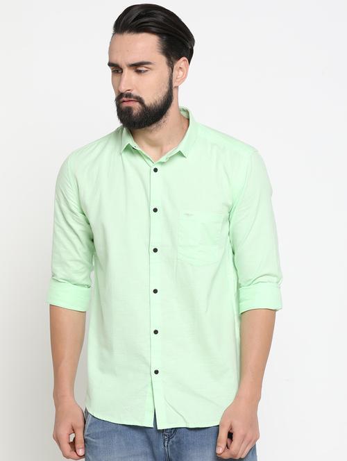 green solid linen casual shirt - 16980134 - Standard Image - 1