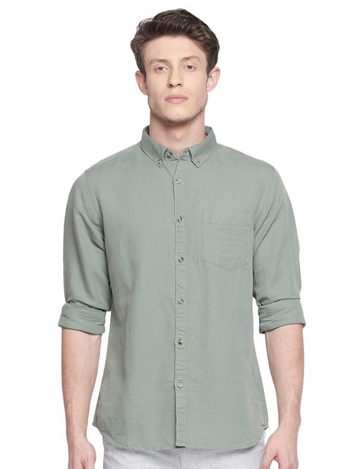 green solid cotton linen casual shirt - 16994247 - Standard Image - 1