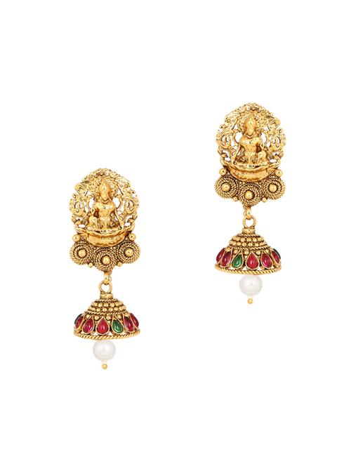 gold brass jhumka earring - 16999977 - Standard Image - 1