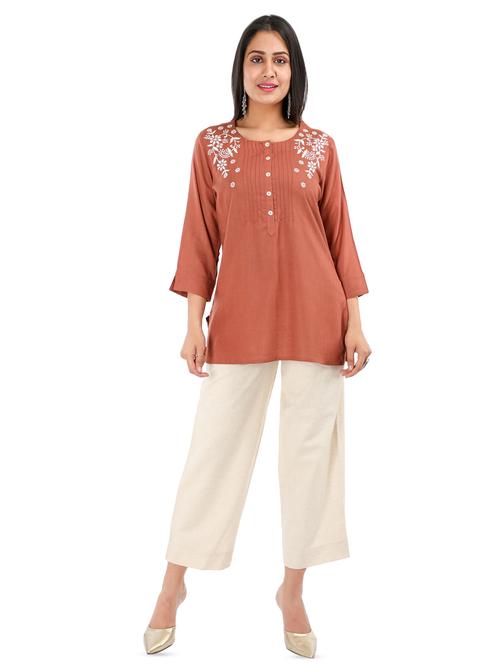 pink rayon straight kurti - 17012074 - Standard Image - 1