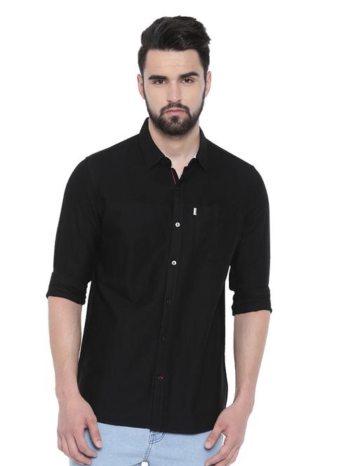 black solid casual shirt - 17027662 - Standard Image - 1