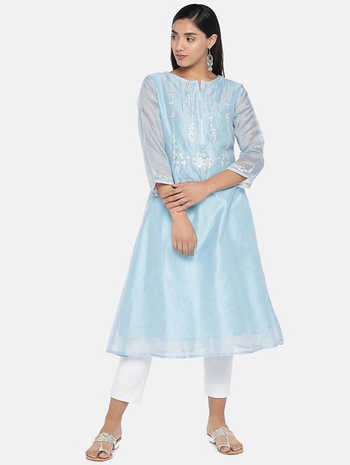 embroidered chanderi a-line kurta - 17072298 - Standard Image - 1
