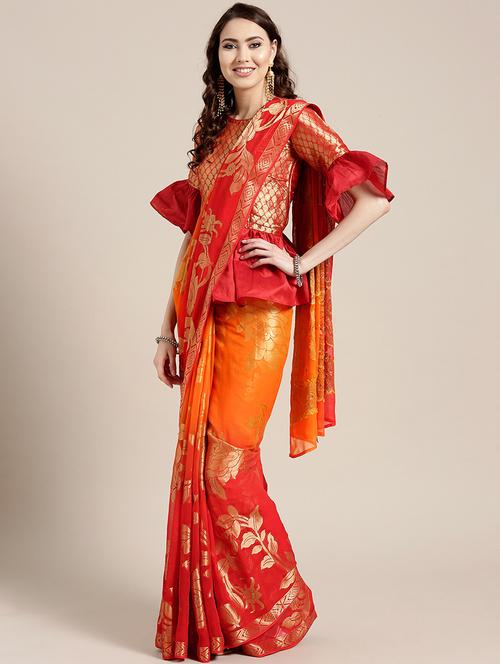 floral woven saree with blouse - 17083907 - Very Small Image - 1