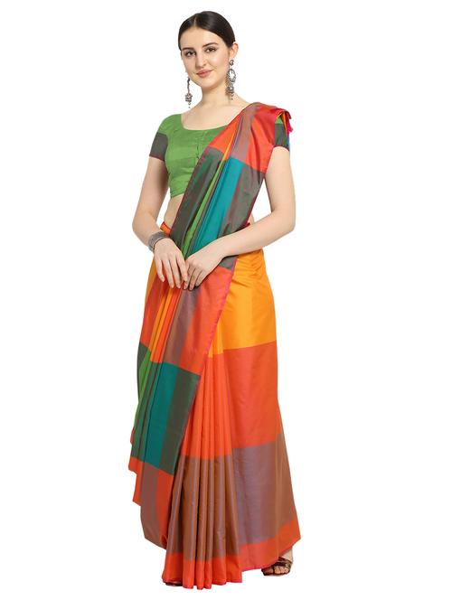 color block kanjivaram saree with blouse - 17088919 - Standard Image - 1