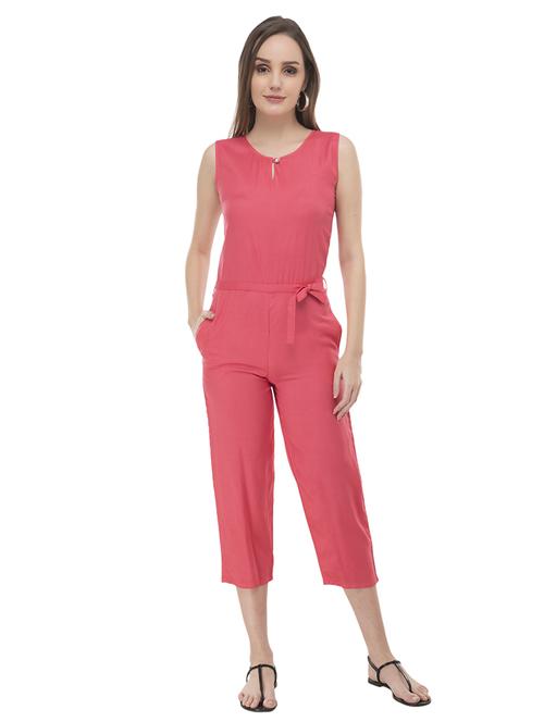 keyhole neck tie front jumpsuit - 17090032 - Standard Image - 1