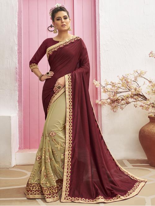 solid half and half saree with blouse - 17091259 - Standard Image - 1
