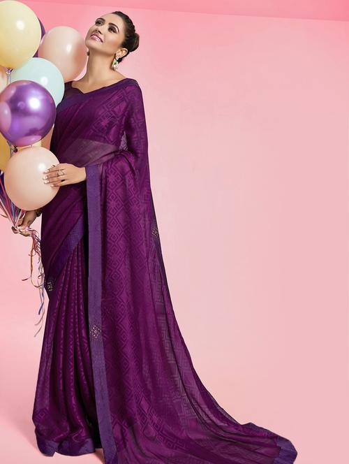 solid plain saree with blouse - 17091270 - Very Small Image - 1