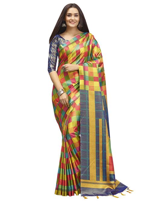 checkered woven saree with blouse - 17091992 - Standard Image - 1