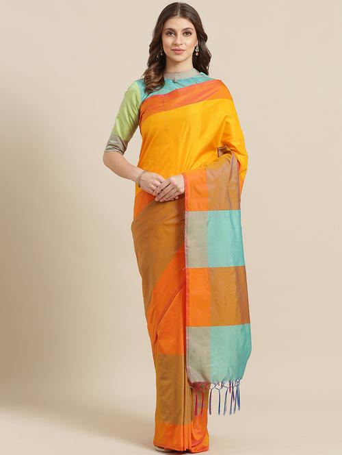 color block woven saree with blouse - 17092025 - Standard Image - 1