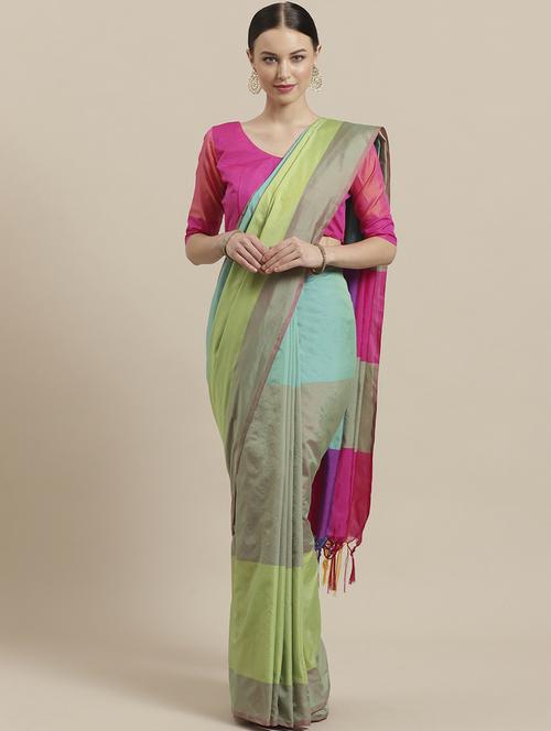 color block woven saree with blouse - 17092029 - Standard Image - 1