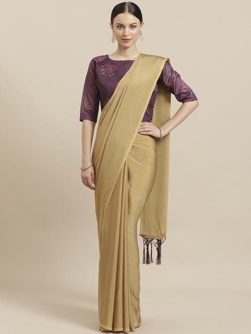 striped plain saree with blouse - 17092042 - Standard Image - 1
