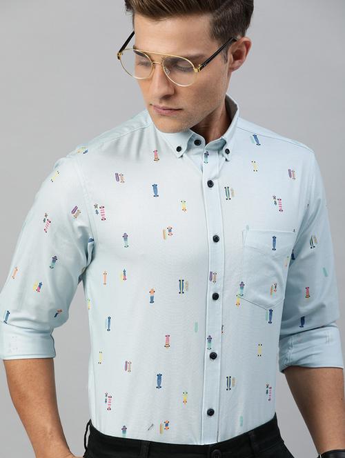 blue printed casual shirt - 17094542 - Standard Image - 1