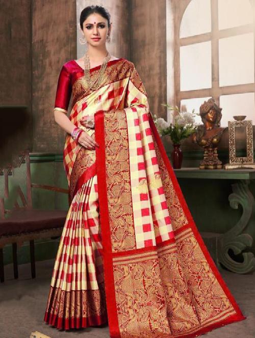 checkered mysore silk saree with blouse - 17125571 - Standard Image - 1