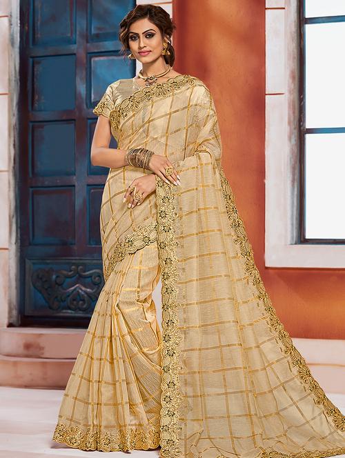 checkered embroidered saree with blouse - 17128183 - Standard Image - 1