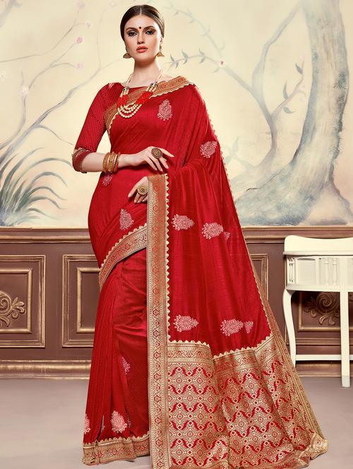 bordered embroidered saree with blouse - 17128187 - Standard Image - 1
