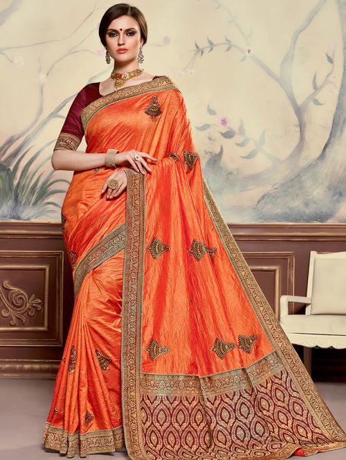 bordered embroidered saree with blouse - 17128191 - Standard Image - 1