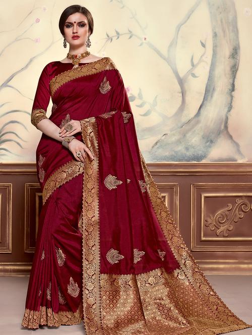 bordered embroidered saree with blouse - 17128198 - Standard Image - 1