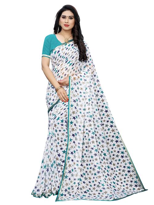 lace detail printed saree with blouse - 17128225 - Standard Image - 1