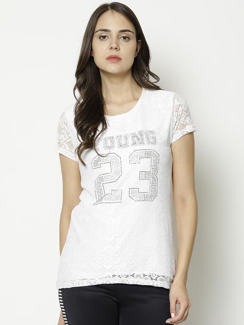 round neck embellished tee - 17130318 - Standard Image - 1