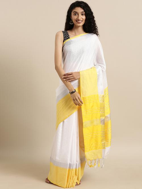 solid woven saree with blouse - 17140867 - Standard Image - 1