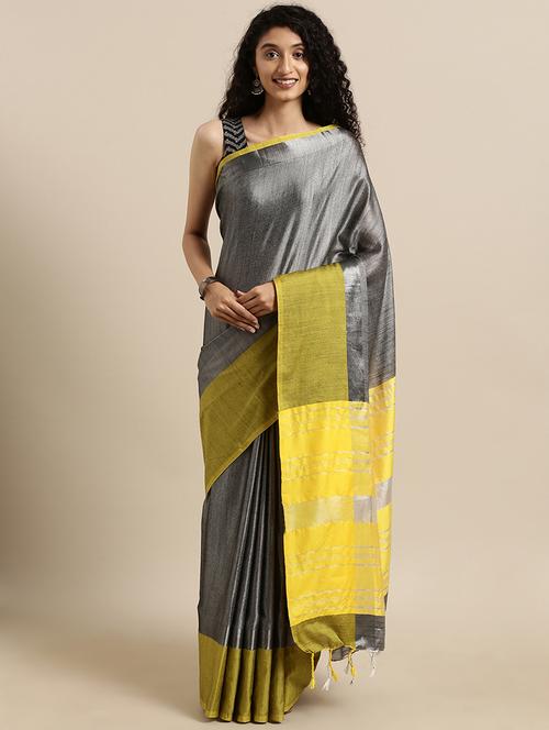 solid woven saree with blouse - 17140869 - Standard Image - 1