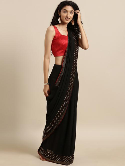 embellished solid saree with blouse - 17140871 - Standard Image - 1